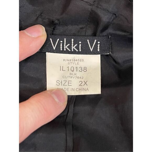 Vikki Vi Black Linen/Cotton Blend Floral Embroidery Lined Jacket Blazer Size 2X - Picture 4 of 7